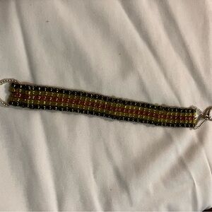 Beaded loomed bracelet hand made green 5.5” wrist